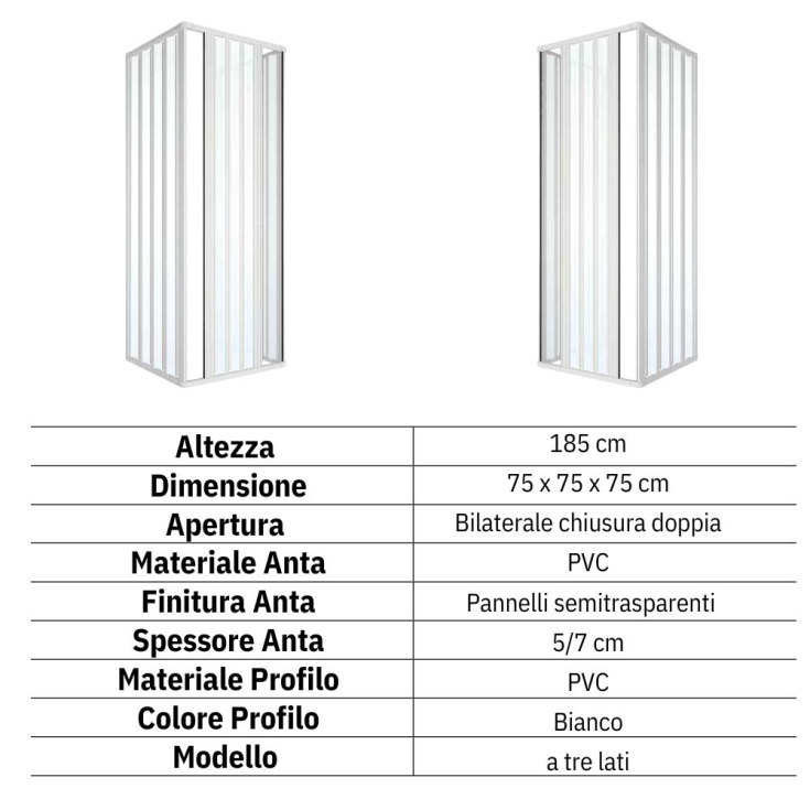 Box doccia tre lati 75x75x75 cm apertura bilaterale Rio PVC -3