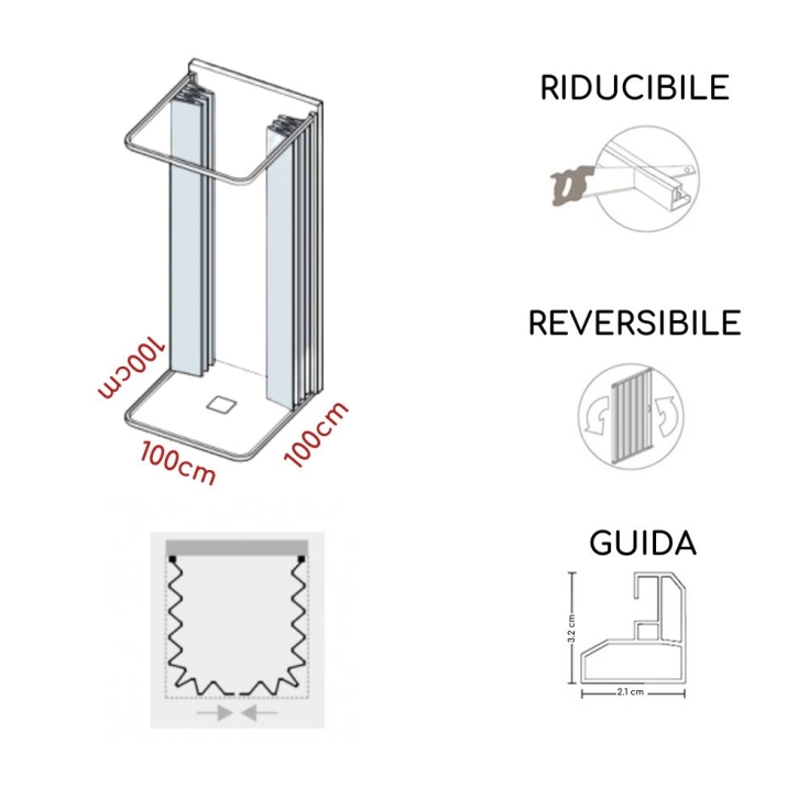 Box doccia tre lati 100x100x100cm apertura centrale Praga PVC -3