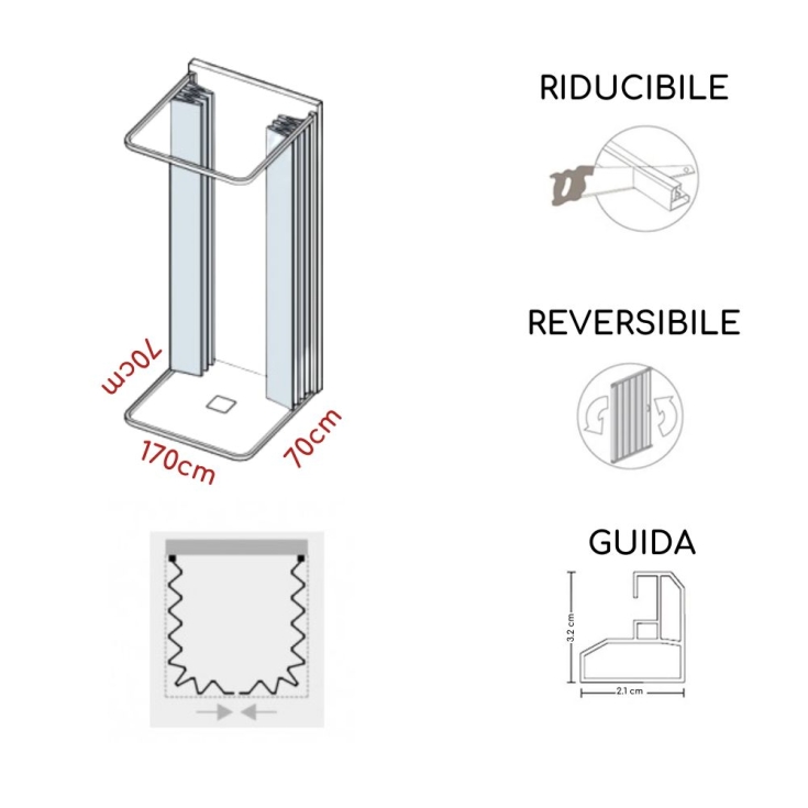 Box doccia tre lati 70x170x70cm apertura centrale Praga PVC -3