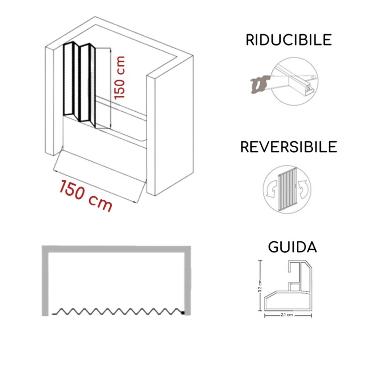 Box vasca per nicchia 150 cm a un lato Londra PVC -4