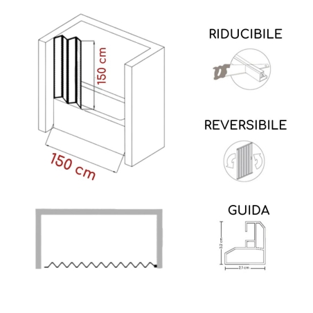 Box vasca per nicchia 150 cm a un lato Londra PVC -4