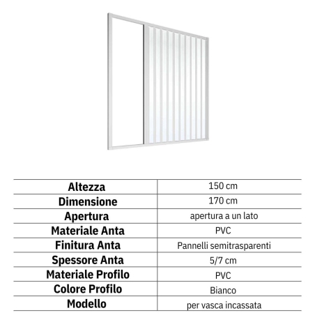 Box vasca per nicchia 170 cm a un lato Londra PVC -3