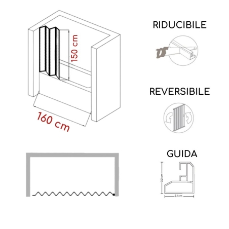 Box vasca per nicchia 160 cm a un lato Londra PVC -4