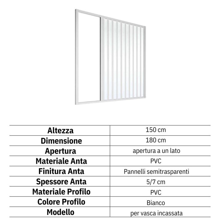 Box vasca per nicchia 180 cm a un lato Londra PVC -2