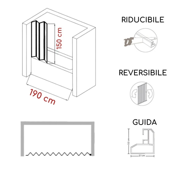 Box vasca per nicchia 190 cm a un lato Londra PVC -4