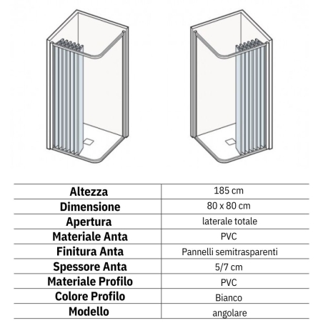 Box doccia 80x80 cm a due lati apertura laterale Lima PVC -2