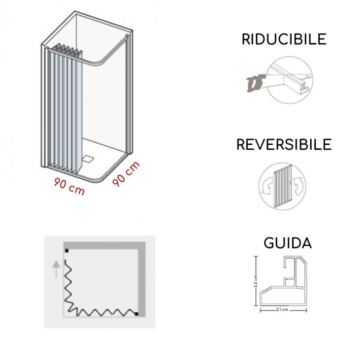 Box doccia 90x90 cm a due lati apertura laterale Lima PVC -4