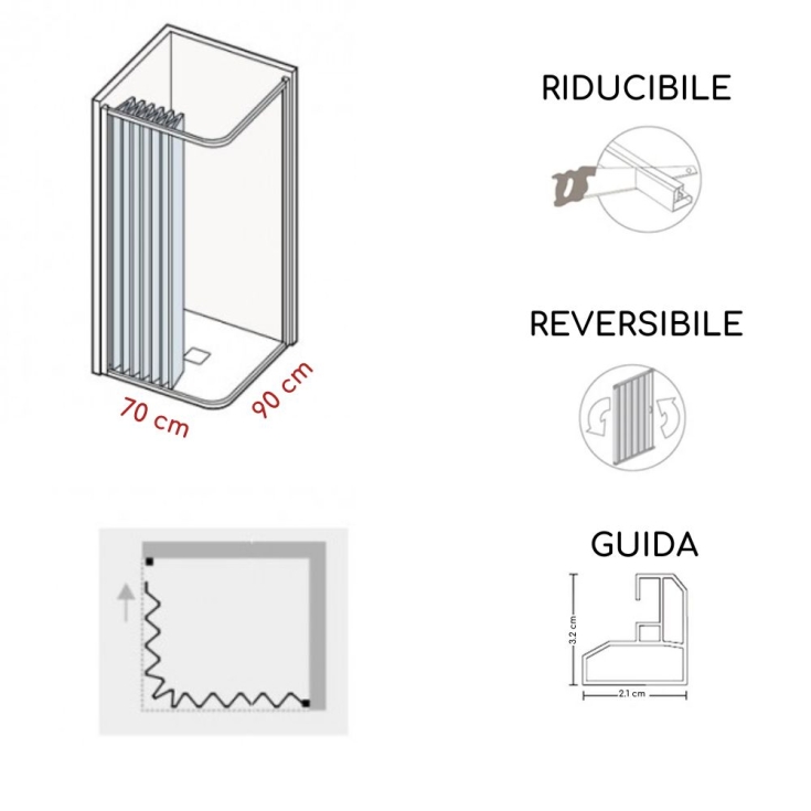 Box doccia 70x90 cm a due lati apertura laterale Lima PVC -4