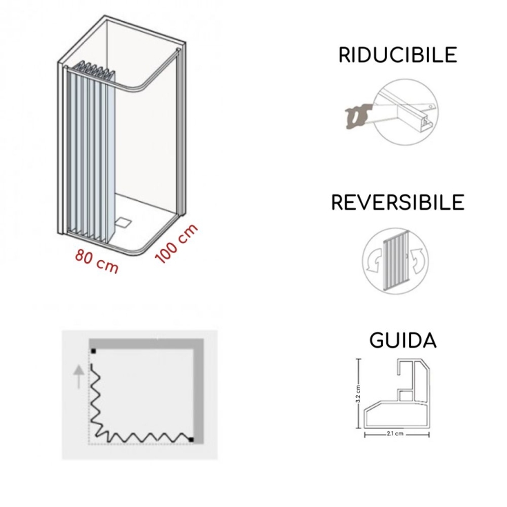 Box doccia 80x100 cm a due lati apertura laterale Lima PVC -4