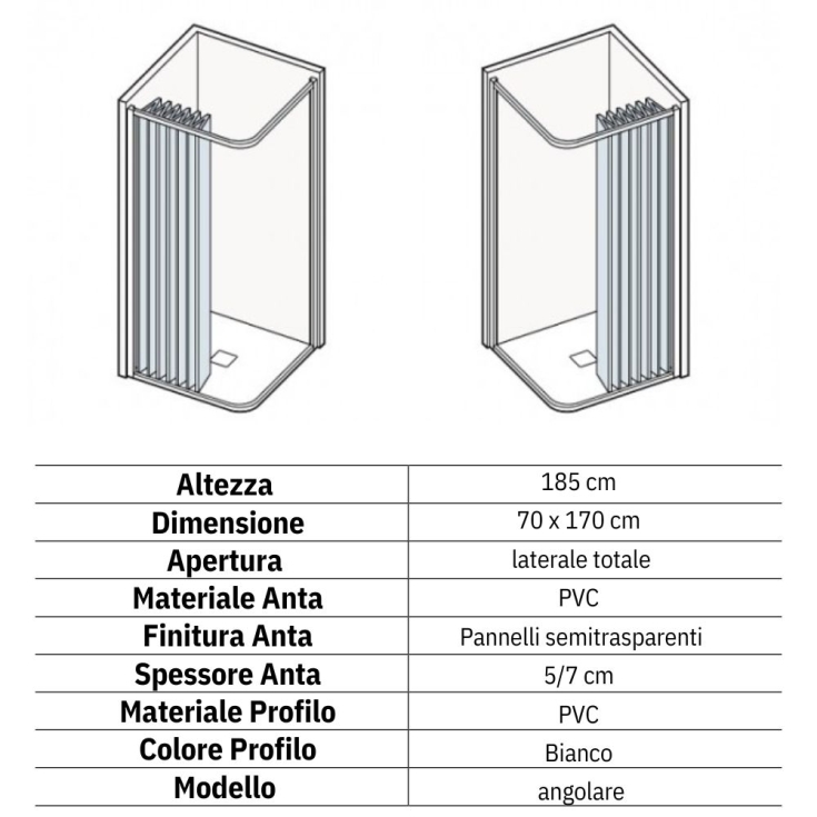 Box doccia 70x170 cm a due lati apertura laterale Lima PVC -2