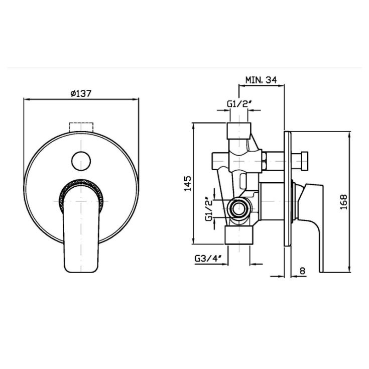 Miscelatore cromato ad incasso per doccia/vasca ZWN134 Wind Zucchetti -2