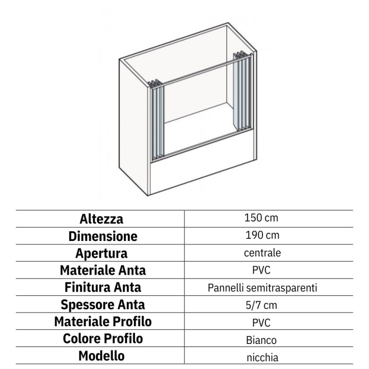 Box vasca per nicchia 190 cm a un lato Berna PVC -2