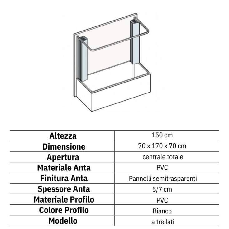 Box vasca 70x170x70 cm a tre lati Riga PVC -1