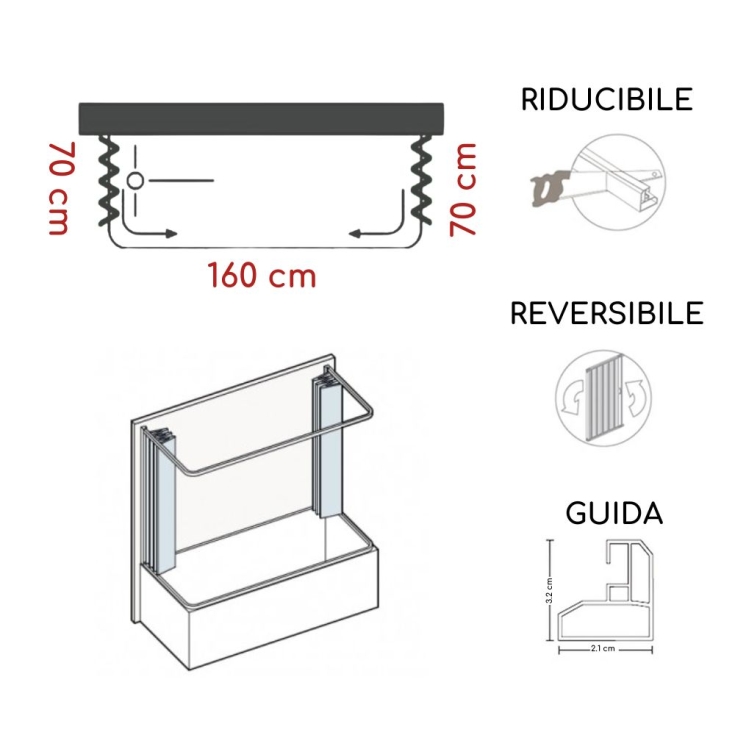 Box vasca 70x160x70 cm a tre lati Riga PVC -2