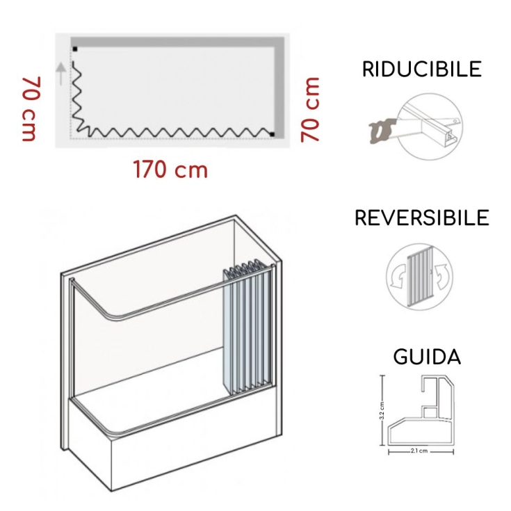 Box vasca 70x170 cm a due lati Kiev PVC -2