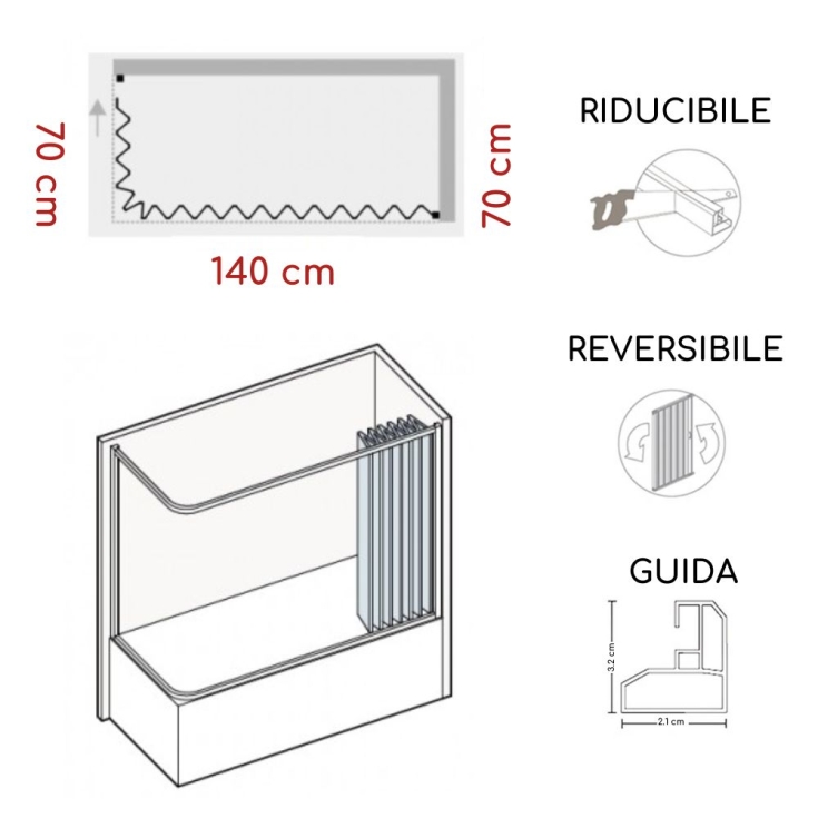 Box vasca 70x140 cm a due lati Kiev PVC -1