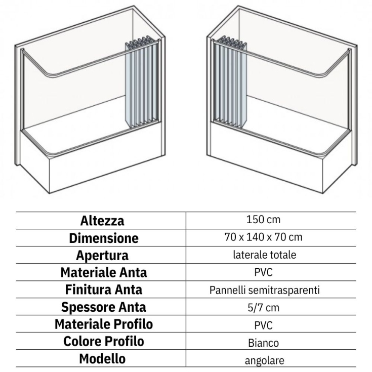 Box vasca 70x140 cm a due lati Kiev PVC -2