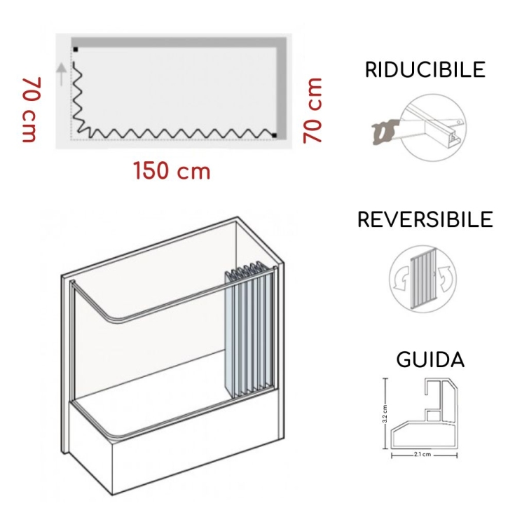 Box vasca 70x150 cm a due lati Kiev PVC -2