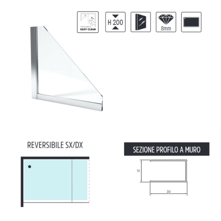 Walk In nero cristallo temprato 8 mm Andromeda Aquana -5