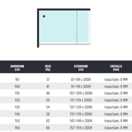 Walk In nero cristallo temprato 8 mm Andromeda Aquana -4