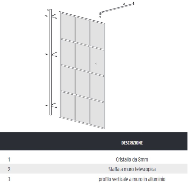 WALK IN NERO Cristallo 8 mm Box doccia IRIS -6