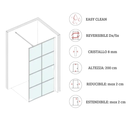 Walk In nero cristallo temprato 8 mm Andromeda Aquana -3