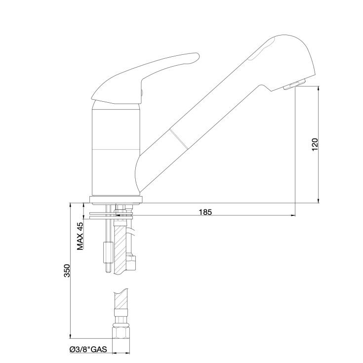 Miscelatore per lavello con doccetta estraibile 1050 Oasis Gaboli Luigi -2