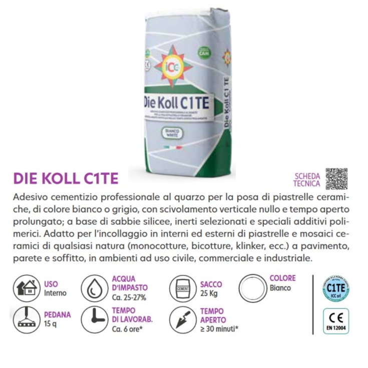 Adesivo cementizio grigio Die Koll C1TE ICC 25 kg -2