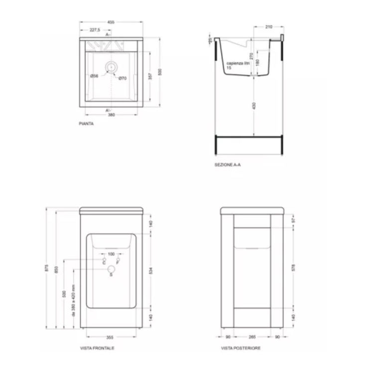 Mobile lavatoio 45x50x87h cm con vasca Lavacril Colavene bianco -4