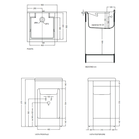 Mobile lavatoio 50x50x87h cm con vasca Lavacril Colavene grigio -3