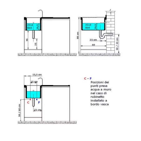 Lavatoio con coprilavatrice 106x60x89h cm con vasca a SX Lavacril Colavene grigio -2