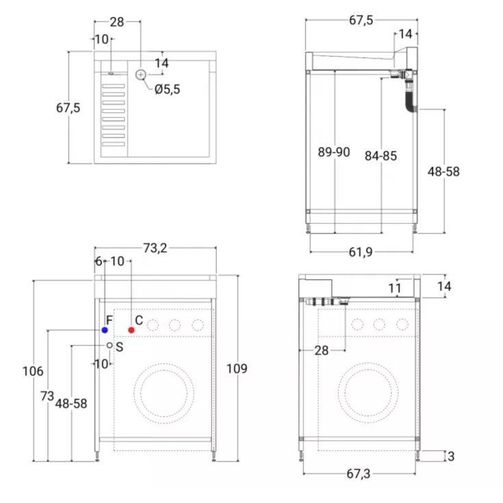 Lavatoio con vano lavatrice 73x67x109h cm Lavacril ON Colavene bianco -3