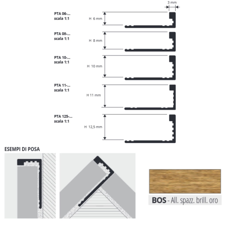 Profilo per rivestimenti 270 cm Proterminal Oro Progress Profiles -3