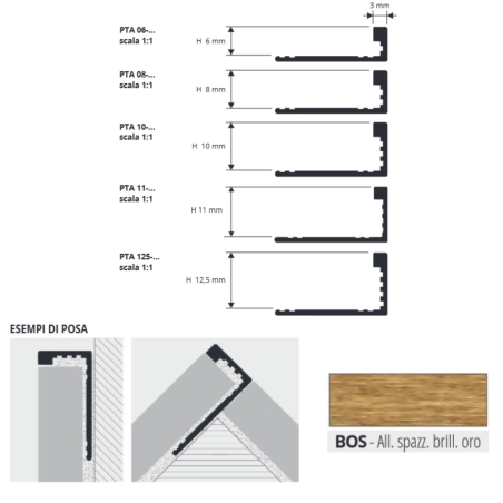 Profilo per rivestimenti 270 cm Proterminal Oro Progress Profiles -3