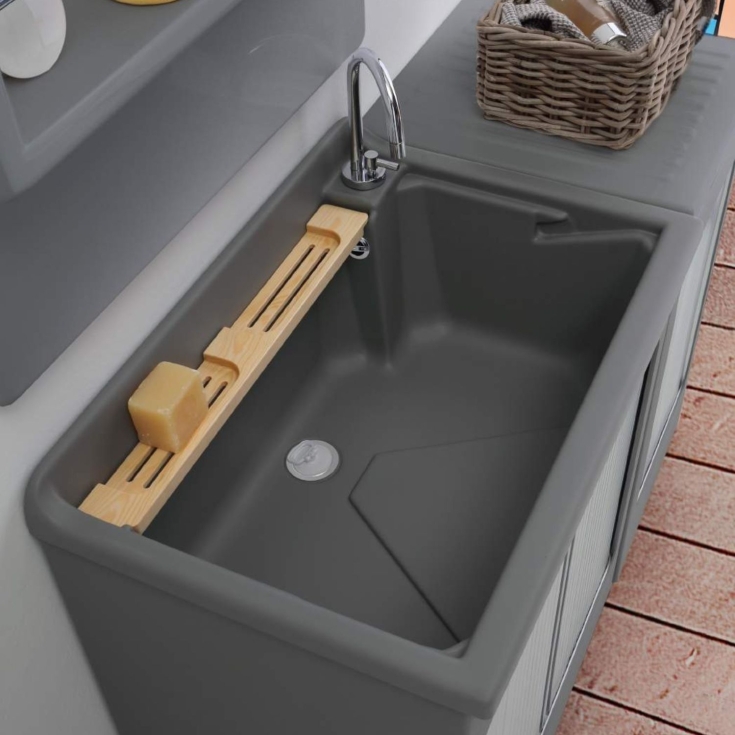 Mobile lavatoio 75x50x87h cm con vasca Lavacril Colavene nero -5