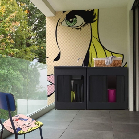 Mobile lavatoio 75x50x87h cm con vasca Lavacril Colavene nero -8