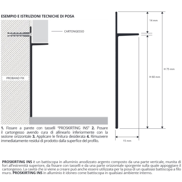 Battiscopa per cartongesso 200 cm All An Argento Progress Profiles Proskirting Ins -2