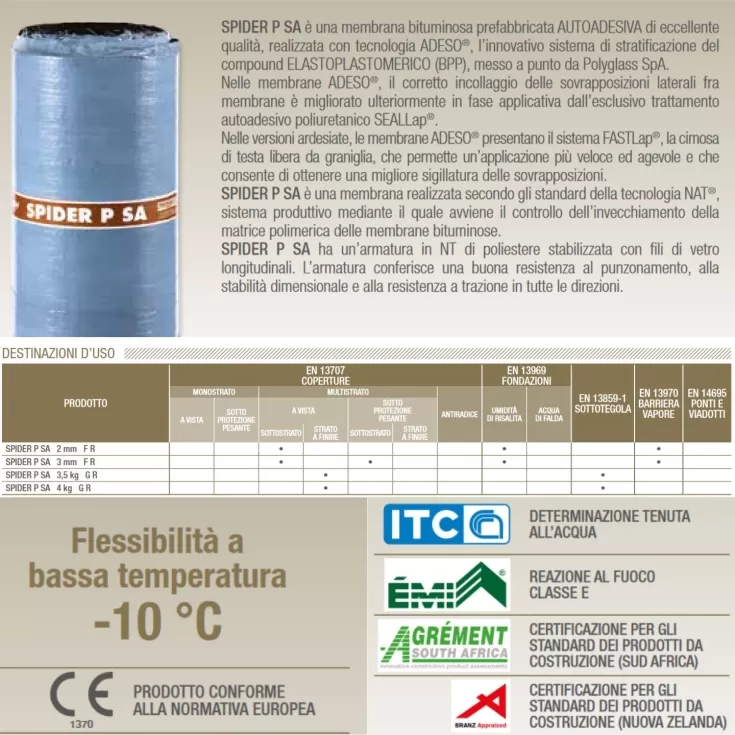 Guaina autoadesiva granigliata Spider P SA 3.5Kg  -10° Polyglass -2