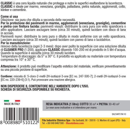 Cera liquida pavimenti nutriente Fila Classic Eco 1 Lt -3