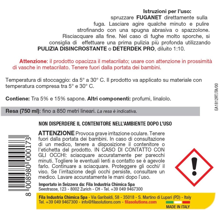 Pulizia fughe 750 ml Fuganet Fila -5