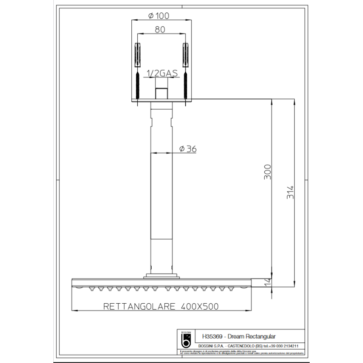 Soffione cromo Dream Rectangular Bossini H35369 -2