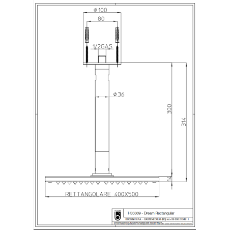 Soffione cromo H35369 Dream Rectangular  Bossini -2