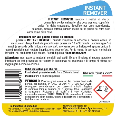 Pulitore per stucco cementizio Instant Remover 750 ml FilaFILA