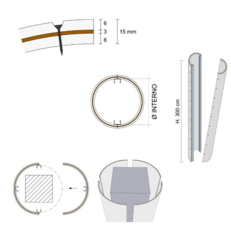 Semicolonna tonda in cartongesso d. int 50cm h 3m -3