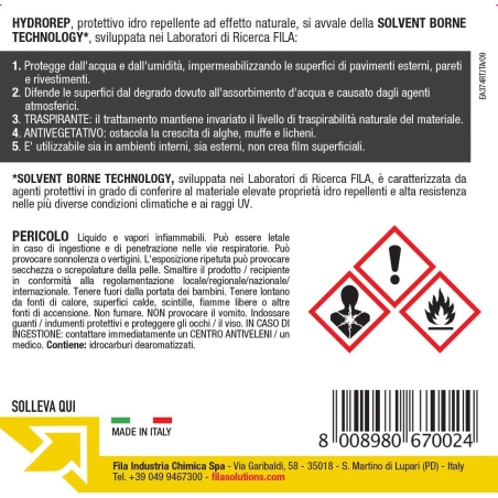 Detergente protettivo idrorepellente invisibile Hydrorep Fila 1 LtFILA