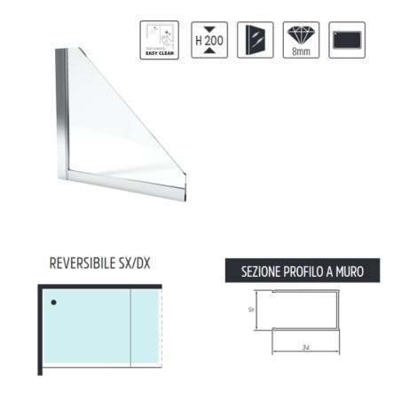 WALK IN NERO Cristallo 8 mm Box doccia IRIS LINE -3