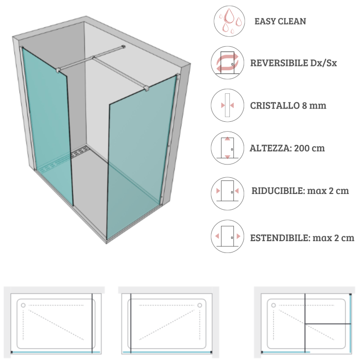 WALK IN NERO Cristallo 8 mm Box doccia IRIS LINE -2