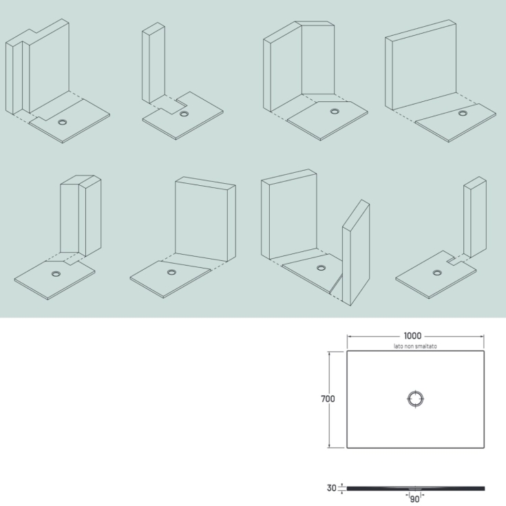 Piatto doccia 100x70 cm bianco opaco porcellana Garda Aquana -3