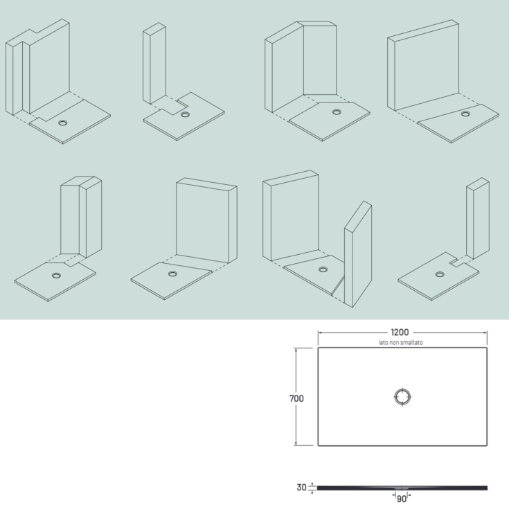 Piatto doccia 120x70 cm bianco opaco porcellana Garda Aquana -3