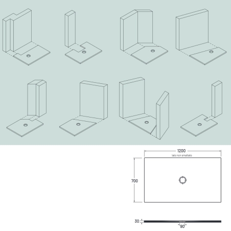Piatto doccia 120x70 cm bianco opaco porcellana Garda Aquana -3